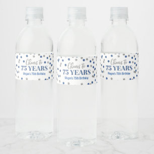 Étiquette Pour Bouteilles D'eau 75 ans d'anniversaire du Confetti d'argent bleu