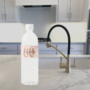 Étiquette Pour Bouteilles D'eau 80e anniversaire rose or parties scintillant nom g