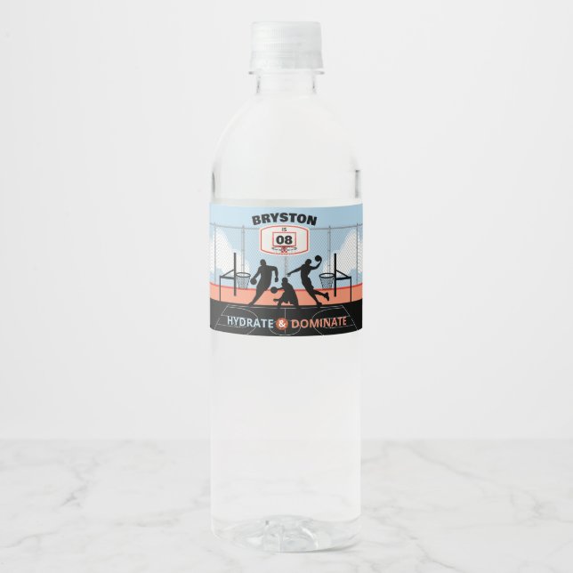 Étiquette Pour Bouteilles D'eau À La Cour Basketball (Devant)