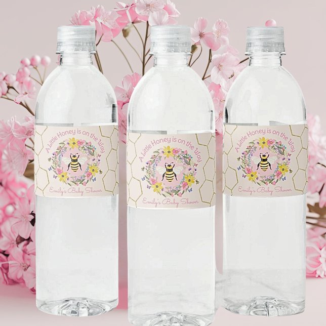 Étiquette Pour Bouteilles D'eau A Little Honey Is On the Way Pink Baby Shower (Créateur téléchargé)