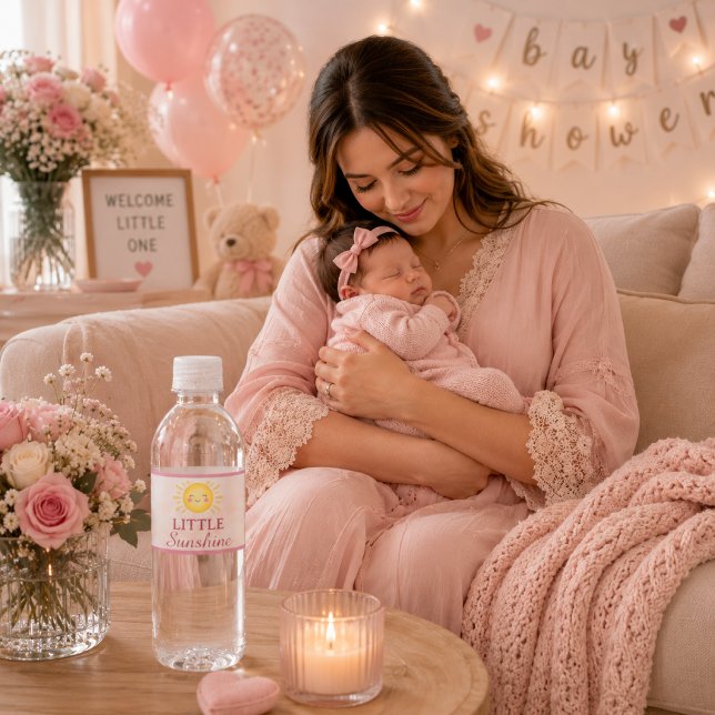 Étiquette Pour Bouteilles D'eau Adorable Petit Soleil Rose Doux (Créateur téléchargé)