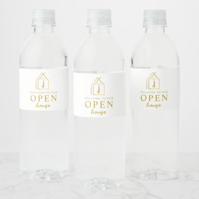 Étiquette Pour Bouteilles D'eau Agent immobilier Open House Gold Key (Bouteilles)