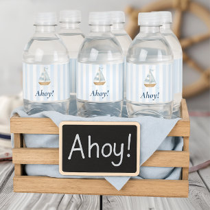 Étiquette Pour Bouteilles D'eau Ahoy Nautical Pastel Blue Sailboat Anniversaire