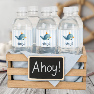 Étiquette Pour Bouteilles D'eau Ahoy Whale Nautical   Fête d'anniversaire de l'océ