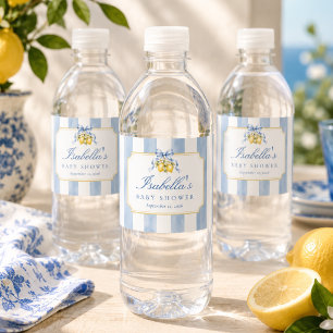 Étiquette Pour Bouteilles D'eau Amalfi Bleu Rayures Chic Citron Baby Shower