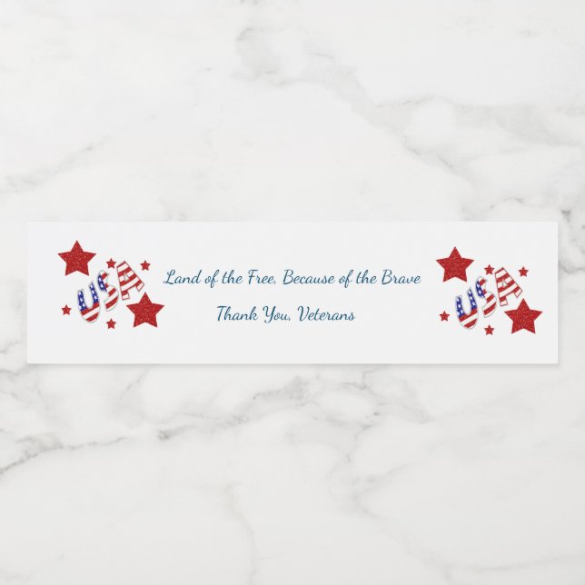 Étiquette Pour Bouteilles D'eau Anciens combattants Merci (Étiquettes simples)