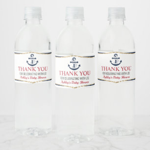 Étiquette Pour Bouteilles D'eau Ancre Bleue marine Baby shower Favoriser
