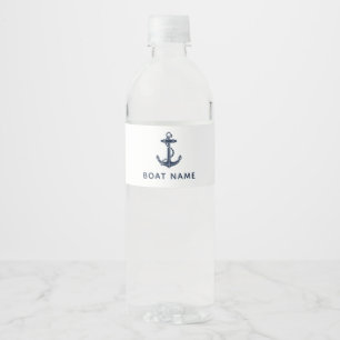 Étiquette Pour Bouteilles D'eau Ancre de bateau bleu marine Nom nautique personnal
