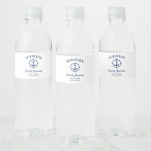 Étiquette Pour Bouteilles D'eau Ancre nautique Famille Réunion Marine Bleu & Blanc