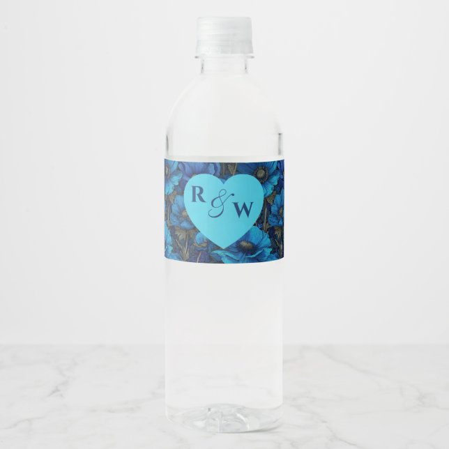 Étiquette Pour Bouteilles D'eau Anémones Rustiques Brillent Mariage d'Hiver (Devant)