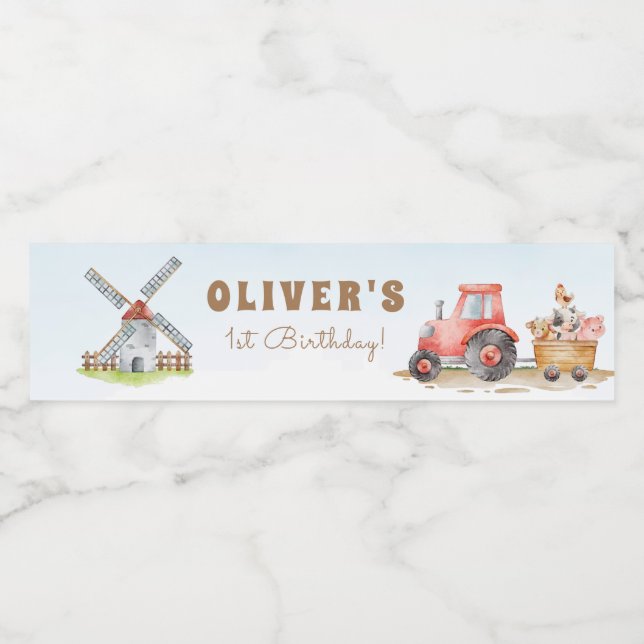 Étiquette Pour Bouteilles D'eau Animaux de ferme Premier genre Neutre Anniversaire (Étiquettes simples)