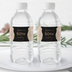 Étiquette Pour Bouteilles D'eau Anniversaire 50 ans Moderne Ivoire Or Agate Foncé