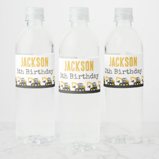 Étiquette Pour Bouteilles D'eau Anniversaire Camion de Construction | Décor Person