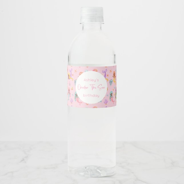 Étiquette Pour Bouteilles D'eau Anniversaire de Mermaid (Devant)