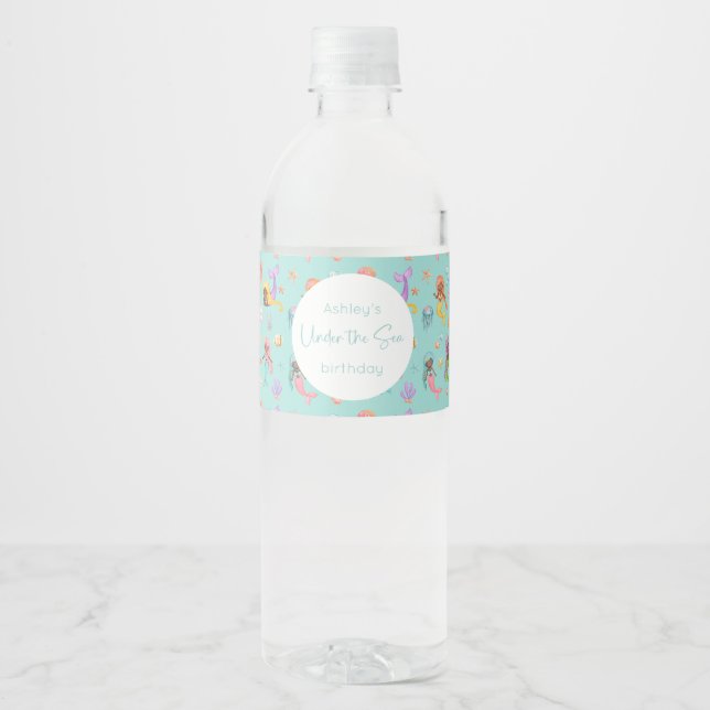 Étiquette Pour Bouteilles D'eau Anniversaire de Mermaid (Devant)
