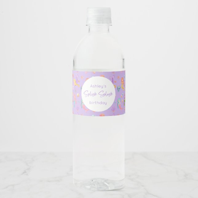 Étiquette Pour Bouteilles D'eau Anniversaire de Mermaid (Devant)