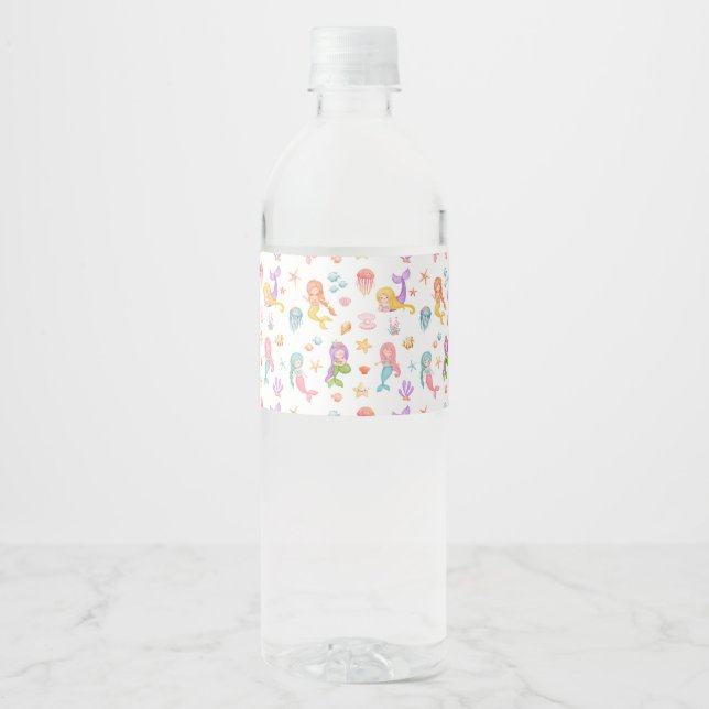 Étiquette Pour Bouteilles D'eau Anniversaire de Mermaid (Devant)