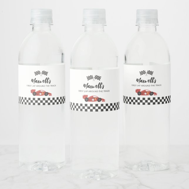 Étiquette Pour Bouteilles D'eau Anniversaire de voiture de course (Bouteilles)