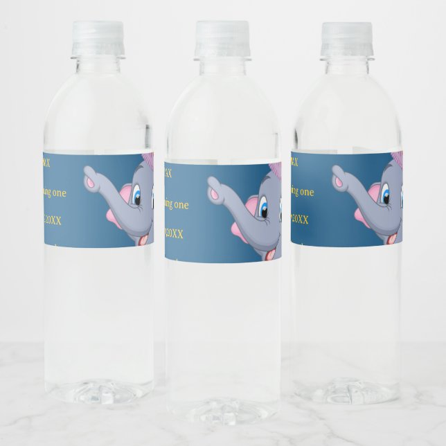 Étiquette Pour Bouteilles D'eau Anniversaire d'Éléphant Mignon (Bouteilles)