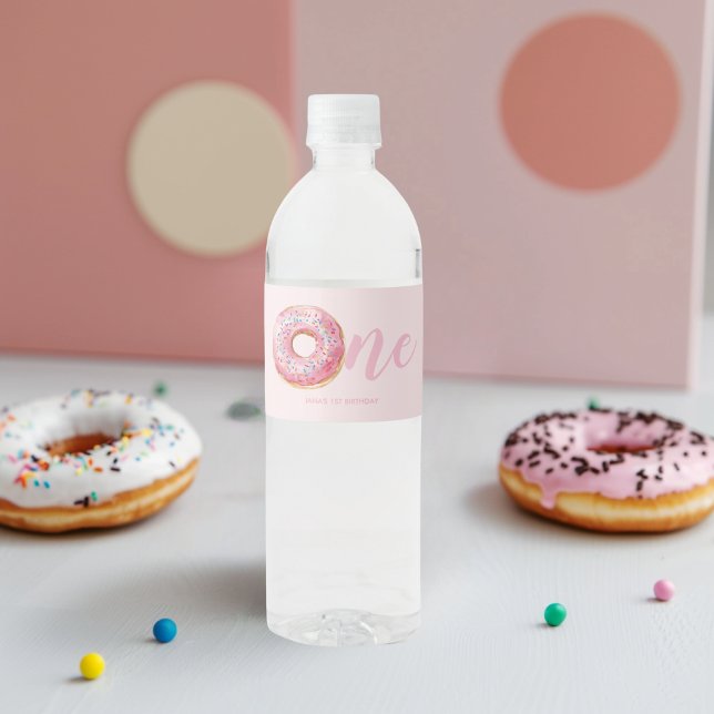 Étiquette Pour Bouteilles D'eau Anniversaire du Donut rose (Créateur téléchargé)