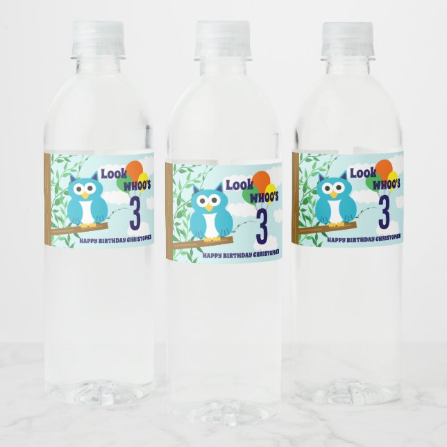 Étiquette Pour Bouteilles D'eau Anniversaire du hibou (Bouteilles)