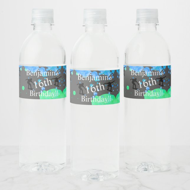 Étiquette Pour Bouteilles D'eau Anniversaire du skateboard (Bouteilles)