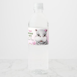 Étiquette Pour Bouteilles D'eau Anniversaire Fille Rose Floral Hippopotame