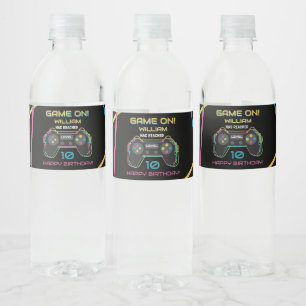 Étiquette Pour Bouteilles D'eau Anniversaire Néon de Jeux Vidéo pour Adolescents J