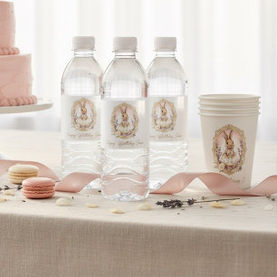 Étiquette Pour Bouteilles D'eau Anniversaire personnalisé de lapin vintage