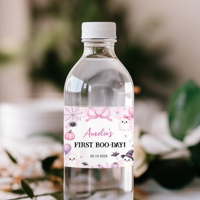 Étiquette Pour Bouteilles D'eau Anniversaire rose d'Halloween épouvantable numéro  (Créateur téléchargé)