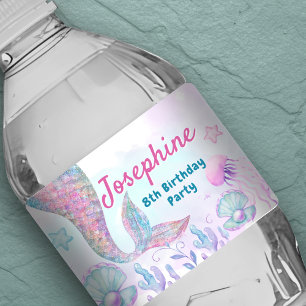 Étiquette Pour Bouteilles D'eau Anniversaire sirène aquarelle colorée