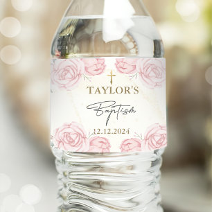 Étiquette Pour Bouteilles D'eau Aquarelle assez neutre Baptême floral