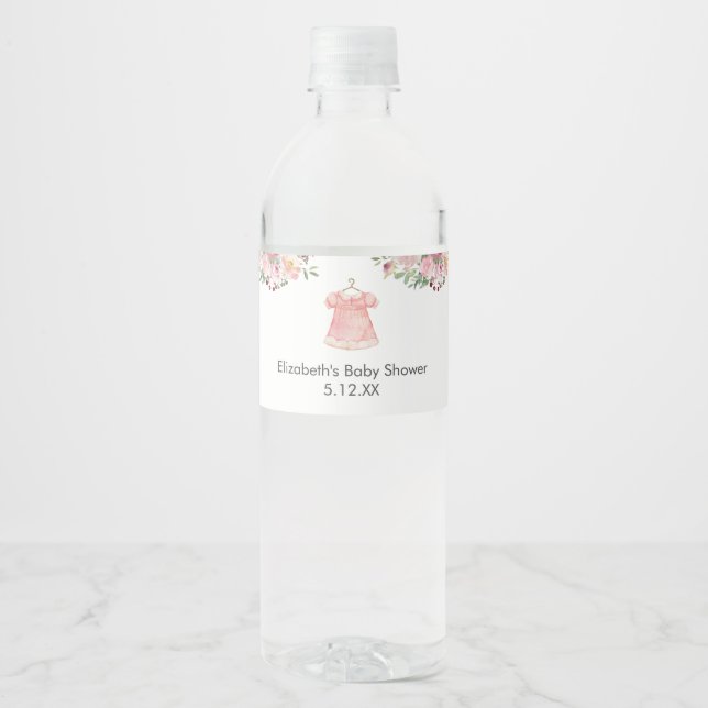 Étiquette Pour Bouteilles D'eau Aquarelle Baby shower rose bouteille d'eau Étiquet (Devant)