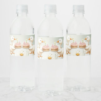 Étiquette Pour Bouteilles D'eau Aquarelle Bébé Oie blanche Anniversaire fête migno