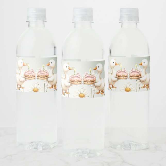 Étiquette Pour Bouteilles D'eau Aquarelle Bébé Oie blanche Anniversaire fête migno (Bouteilles)