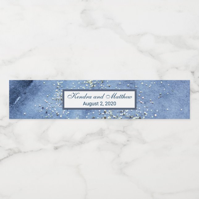 Étiquette Pour Bouteilles D'eau Aquarelle bleue Points Mercure Argent (Étiquettes simples)