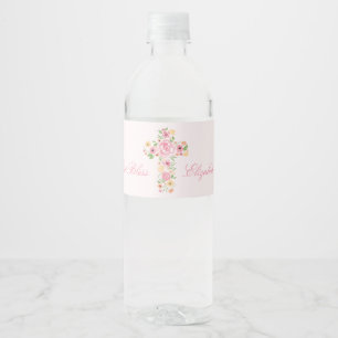 Étiquette Pour Bouteilles D'eau Aquarelle Croix rose Fleur première communion
