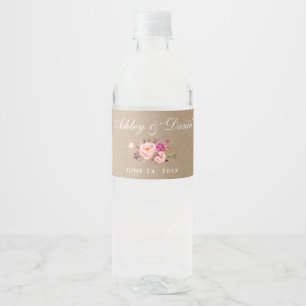 Étiquette Pour Bouteilles D'eau Aquarelle Floral rose Mariage Kraft