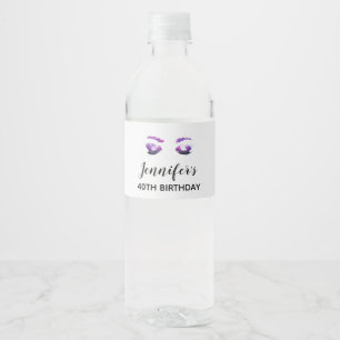 Étiquette Pour Bouteilles D'eau Aquarelle glamour aux yeux et aux bouillons pourpr