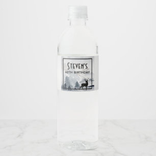 Étiquette Pour Bouteilles D'eau Aquarelle gris rustique de rennes d'hiver