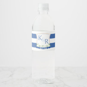 Étiquette Pour Bouteilles D'eau Aquarelle marine Bleu Blanc Mariage Crest