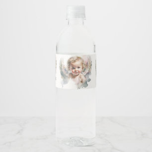 Étiquette Pour Bouteilles D'eau Aquarelle mignonne Angel Baby Baptême