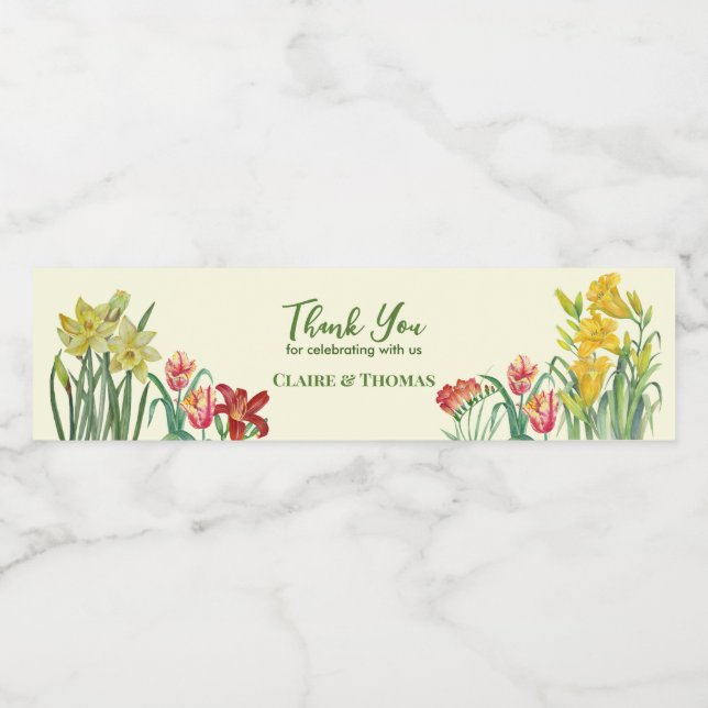 Étiquette Pour Bouteilles D'eau Aquarelle Orange Jaune Fleurs de printemps Crème (Étiquettes simples)