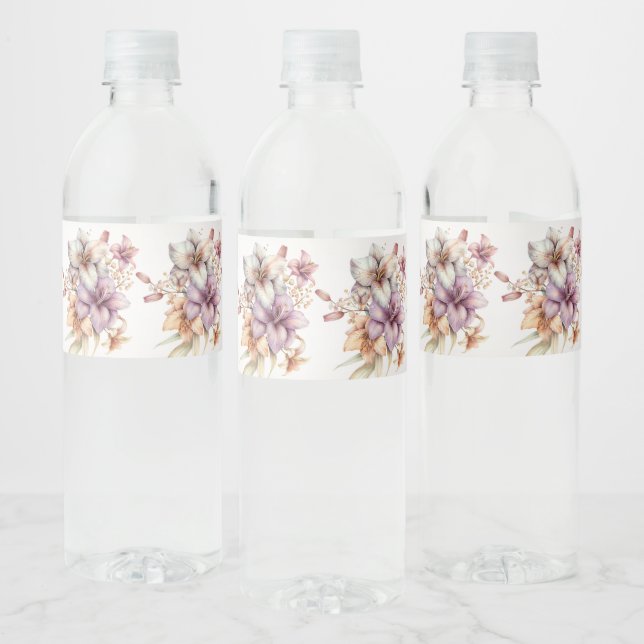 Étiquette Pour Bouteilles D'eau Aquarelle Party Boho rose Fleurs Élégant (Bouteilles)