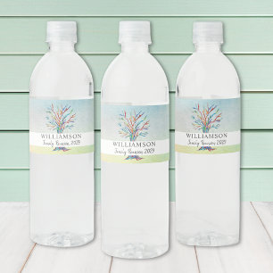 Étiquette Pour Bouteilles D'eau Aquarelle personnalisée de la famille de réunion