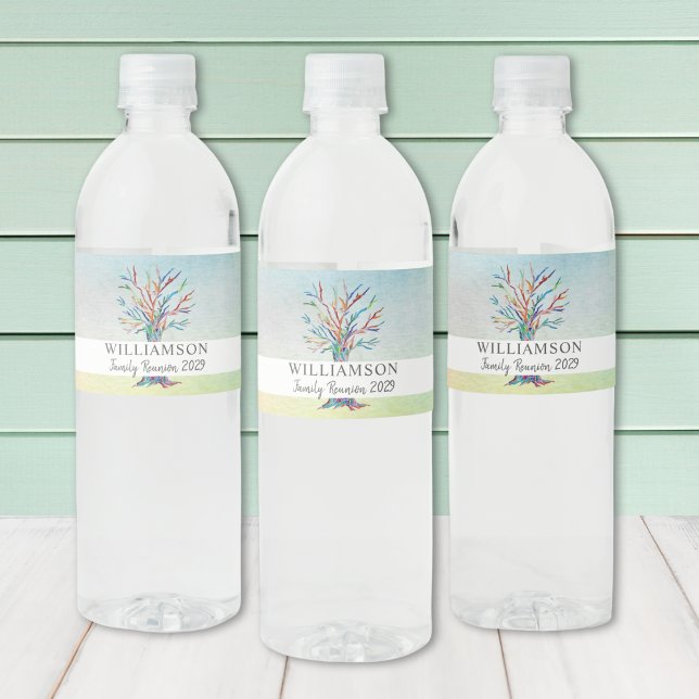 Étiquette Pour Bouteilles D'eau Aquarelle personnalisée de la famille de réunion (Créateur téléchargé)