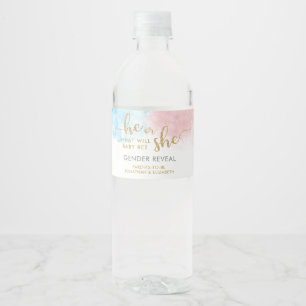 Étiquette Pour Bouteilles D'eau Aquarelle rose et bleu Parties scintillant or Révé