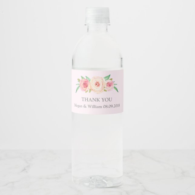 Étiquette Pour Bouteilles D'eau Aquarelle rose pâle Étiquette de bouteille d'eau f (Devant)