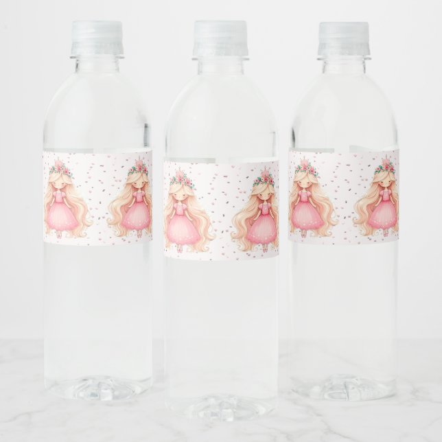 Étiquette Pour Bouteilles D'eau Aquarelle rose princesse Anniversaire (Bouteilles)