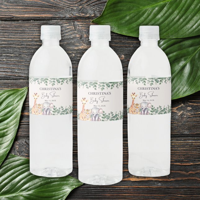 Étiquette Pour Bouteilles D'eau Aquarelle Safari Animaux Baby shower Merci (Créateur téléchargé)